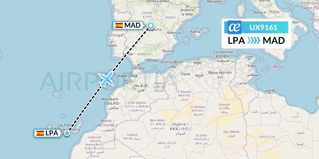 UX9161 Air Europa Flight Map: Las Palmas to Madrid