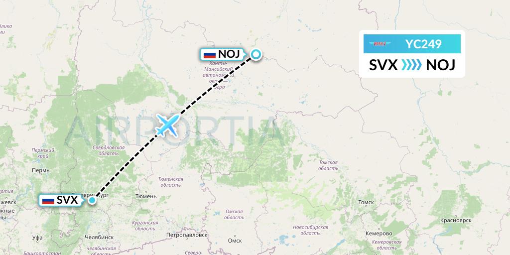 YC249 Yamal Airlines Flight Map: Yekaterinburg to Noyabrsk