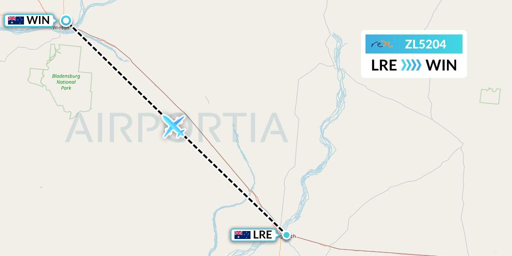 ZL5204 Regional Express Flight Map: Longreach to Winton