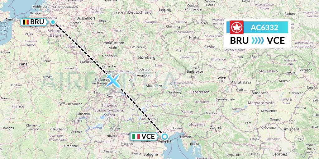 AC6332 Air Canada Flight Map: Brussels to Venice