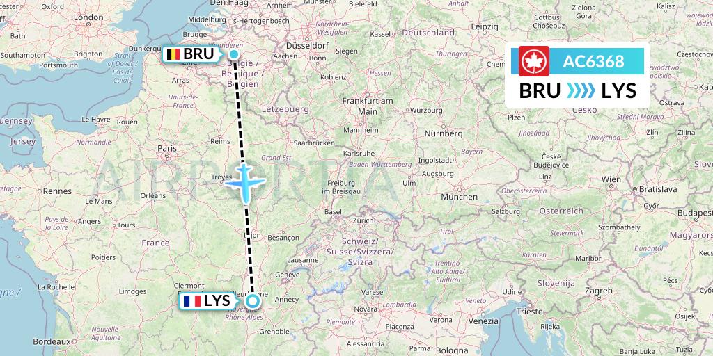 AC6368 Air Canada Flight Map: Brussels to Lyon