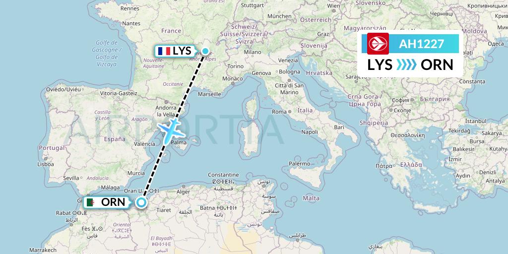AH1227 Air Algerie Flight Map: Lyon to Oran