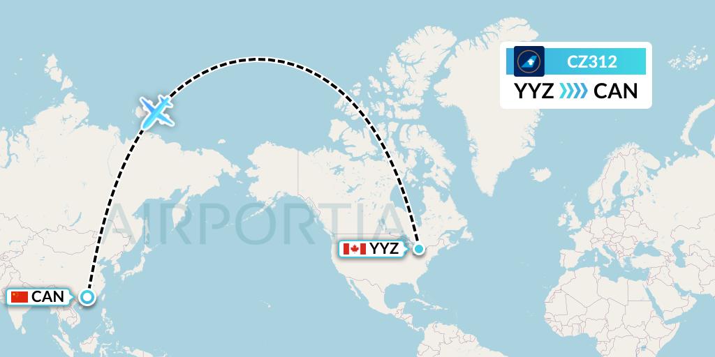 CZ312 China Southern Airlines Flight Map: Toronto to Guangzhou