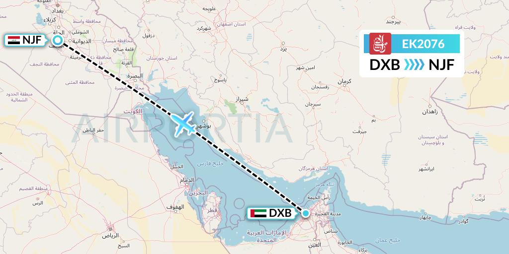 EK2076 Emirates Flight Map: Dubai to Najaf