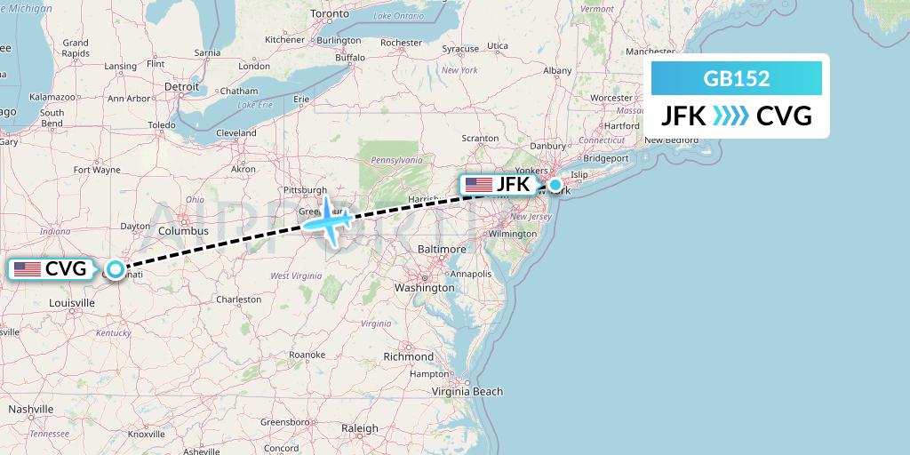 GB152 ABX Air Flight Map: New York to Cincinnati