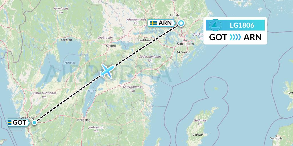 LG1806 Luxair Flight Map: Gothenburg to Stockholm