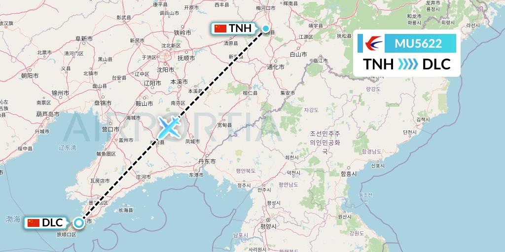 MU5622 China Eastern Airlines Flight Map: Tonghua to Dalian