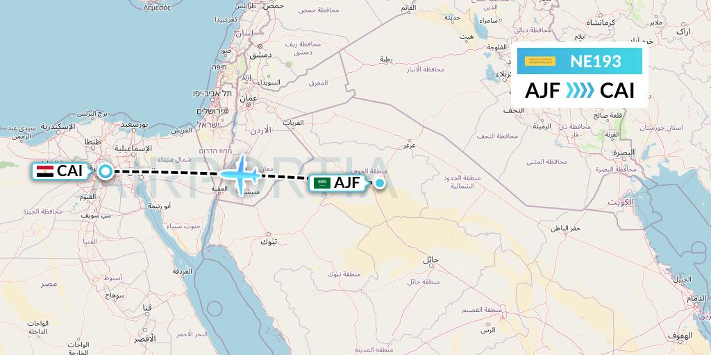 NE193 Nesma Airlines Flight Map: Sakaka to Cairo
