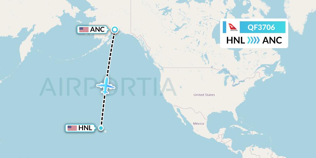 QF3706 Qantas Flight Map: Honolulu to Anchorage