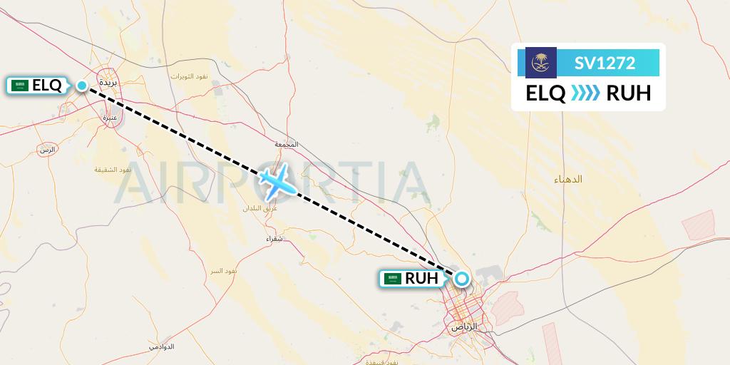 SV1272 Saudi Arabian Airlines Flight Map: Al-Qassim to Riyadh