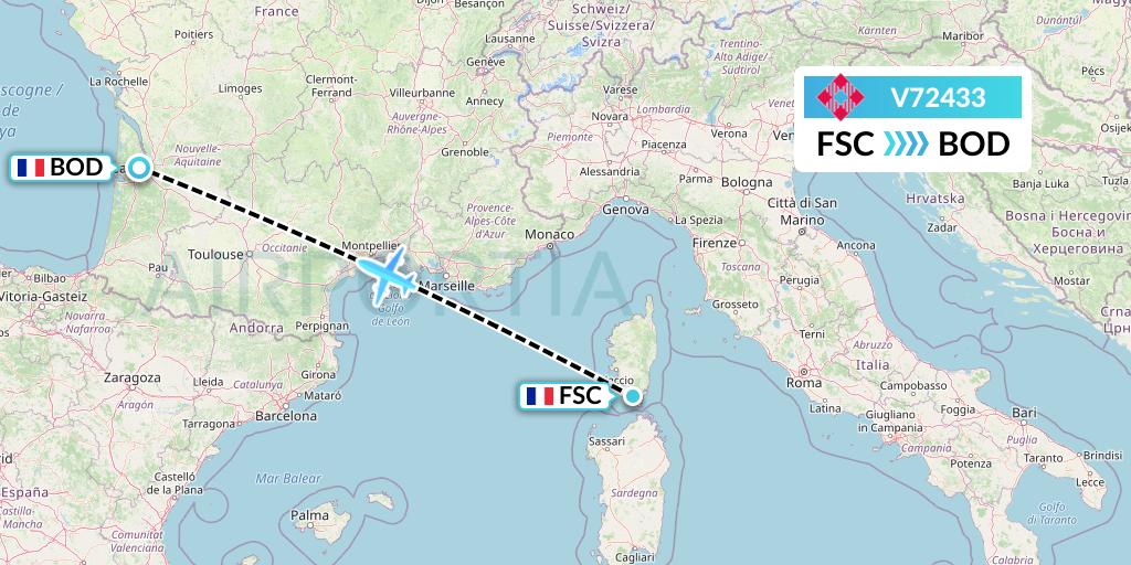V72433 Volotea Flight Map: Figari to Bordeaux