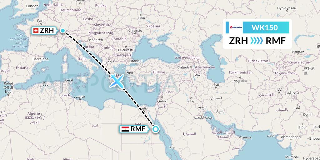 WK150 Edelweiss Air Flight Map: Zurich to Marsa Alam