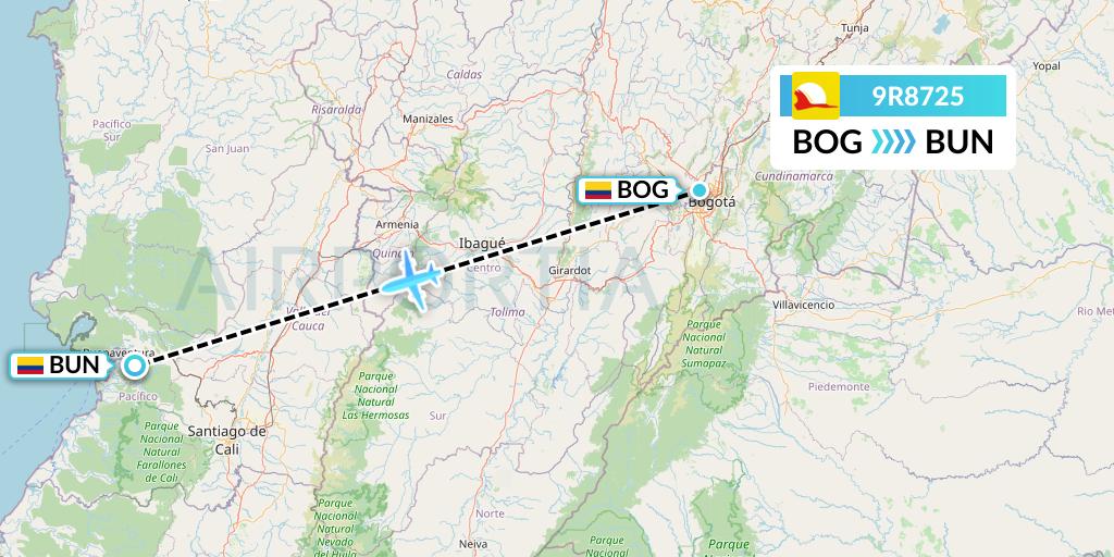 9R8725 Satena Flight Map: Bogota to Buenaventura
