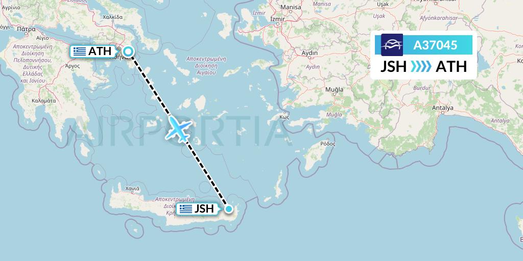 A37045 Aegean Airlines Flight Map: Sitia to Athens
