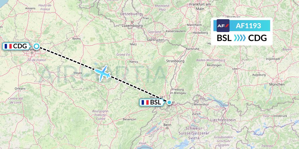 AF1193 Air France Flight Map: Basel to Paris