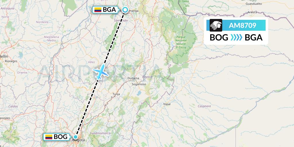 AM8709 Aeromexico Flight Map: Bogota to Bucaramanga
