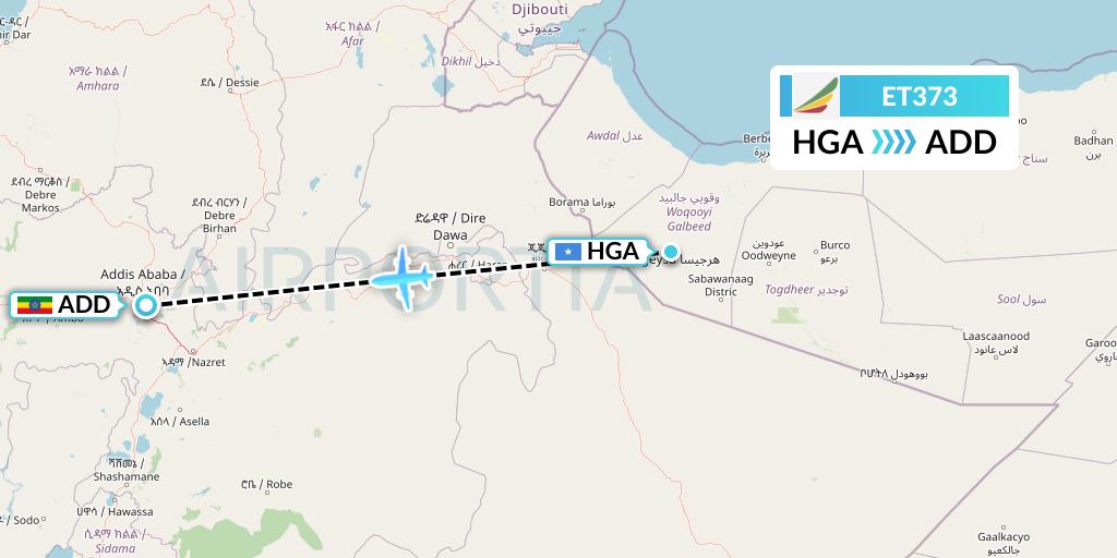 ET373 Ethiopian Airlines Flight Map: Hargeisa to Addis Ababa