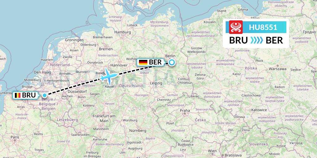 HU8551 Hainan Airlines Flight Map: Brussels to Berlin