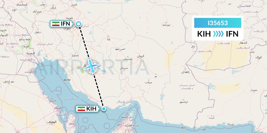 I35653 ATA Airlines Flight Map: Kish Island to Isfahan
