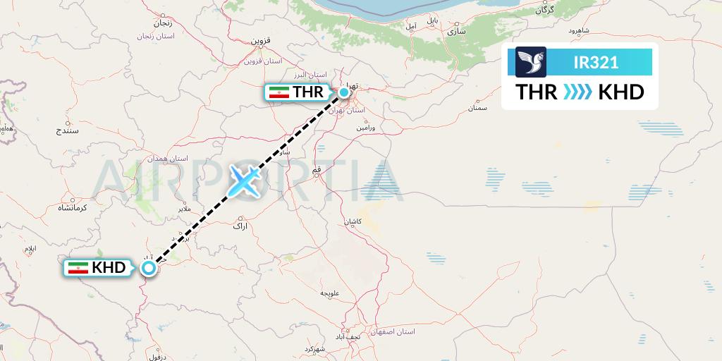 IR321 Iran Air Flight Map: Tehran to Khorramabad