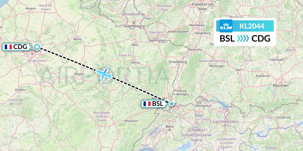 KL2044 KLM Flight Map: Basel to Paris