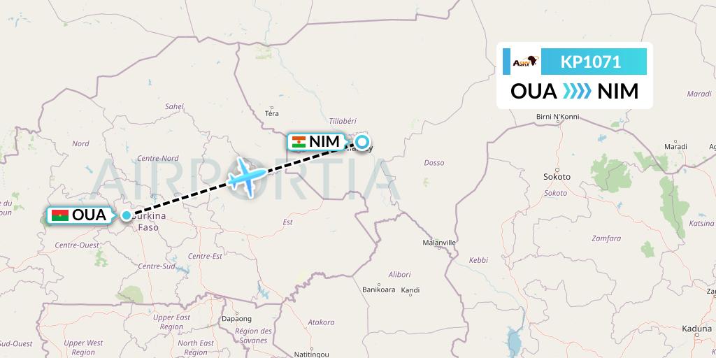KP1071 ASKY Flight Map: Ouagadougou to Niamey