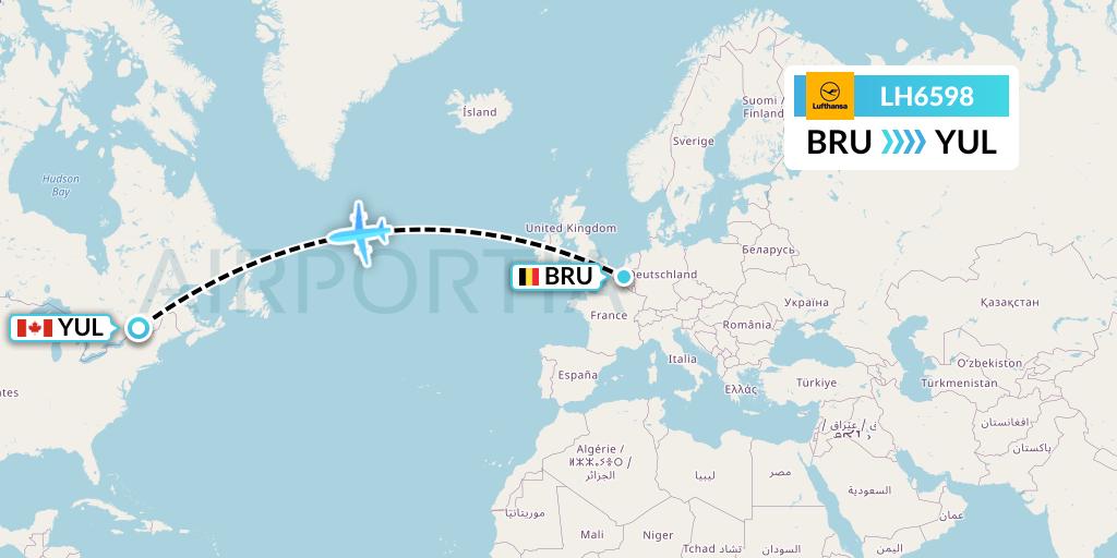 LH6598 Lufthansa Flight Map: Brussels to Montreal