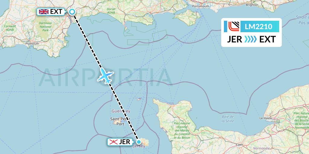 LM2210 Loganair Flight Map: Jersey to Exeter