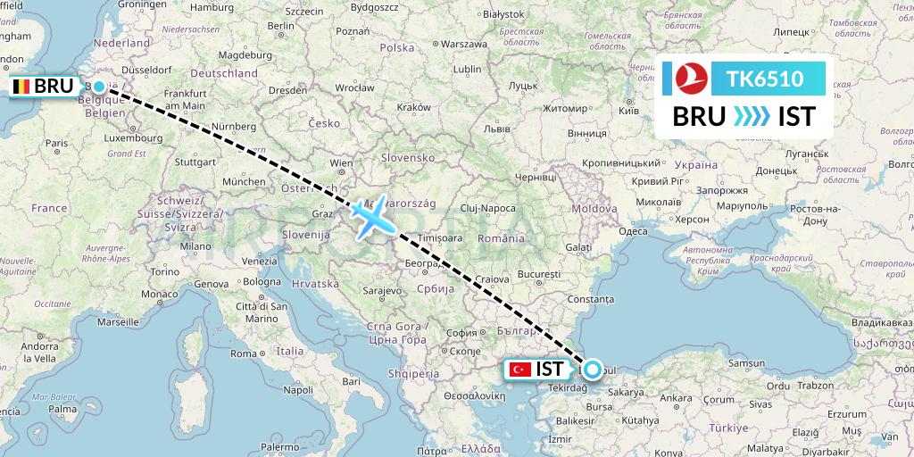 TK6510 Turkish Airlines Flight Map: Brussels to Istanbul
