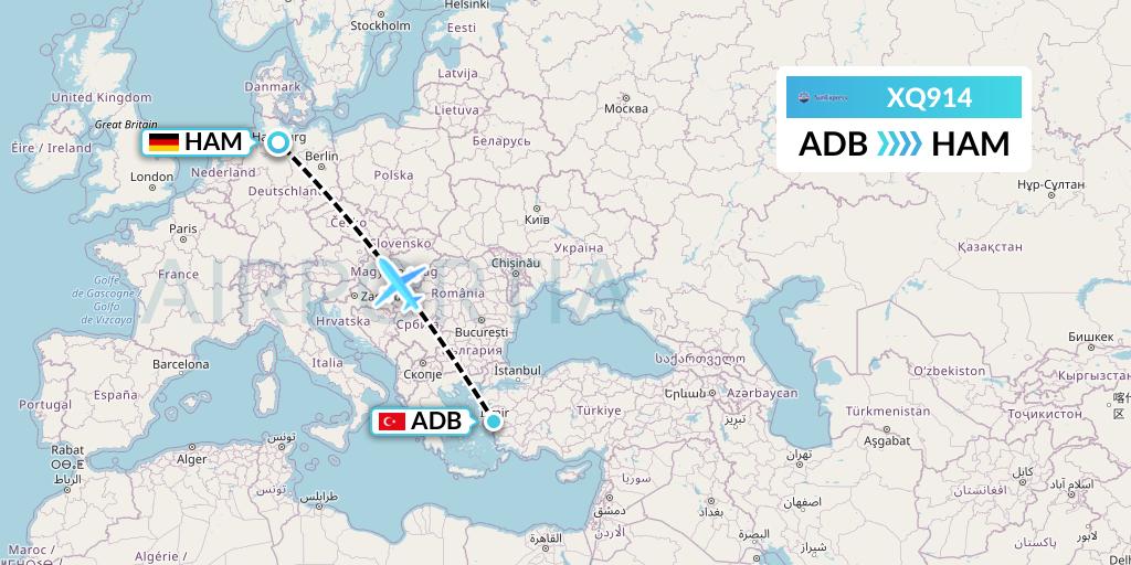 XQ914 SunExpress Flight Map: Izmir to Hamburg