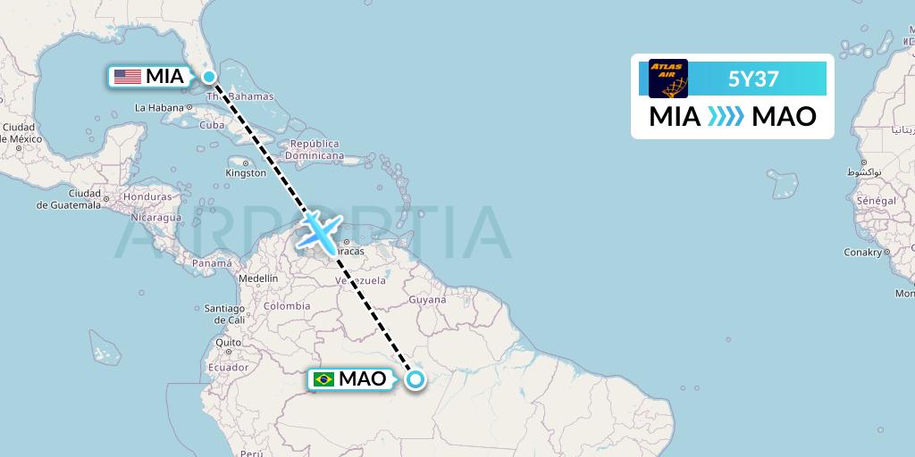 5Y37 Atlas Air Flight Map: Miami to Manaus