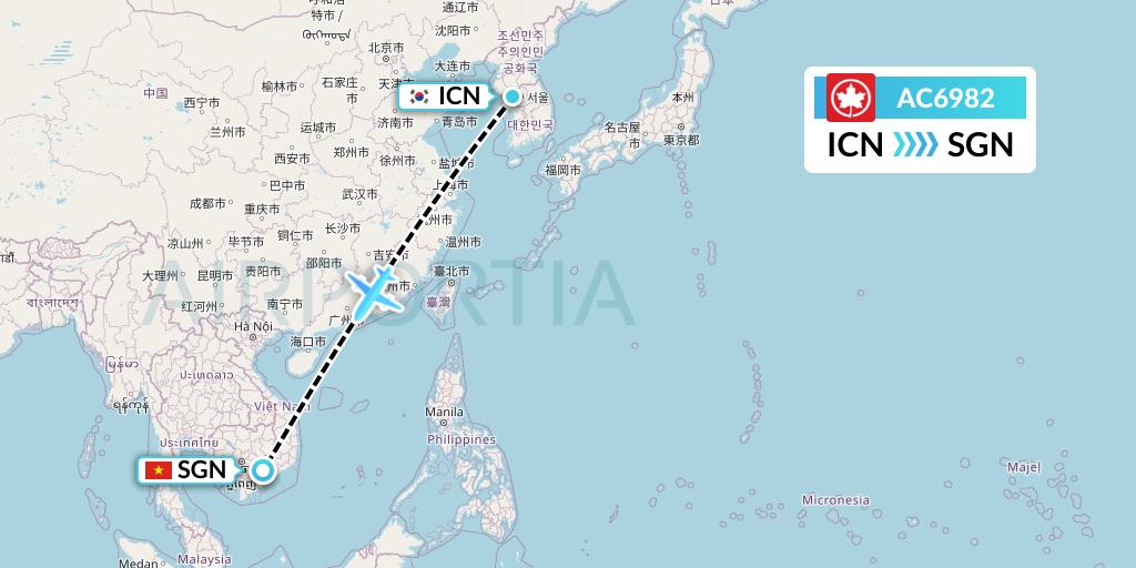 AC6982 Air Canada Flight Map: Seoul to Ho Chi Minh City