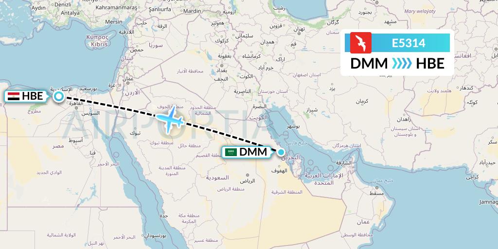 E5314 Air Arabia Egypt Flight Map: Dammam to Alexandria