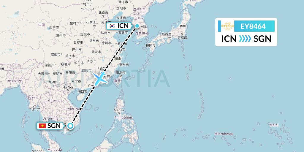 EY8464 Etihad Airways Flight Map: Seoul to Ho Chi Minh City