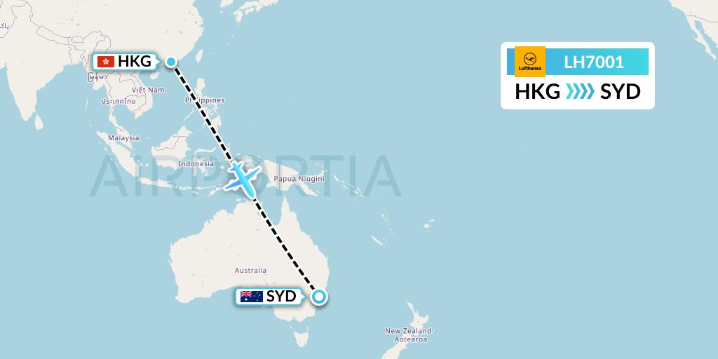 LH7001 Lufthansa Flight Map: Hong Kong to Sydney