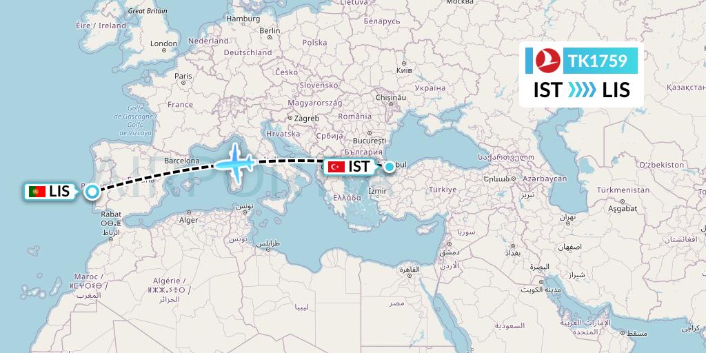 TK1759 Flight Status Turkish Airlines Istanbul to Lisbon (THY1759)