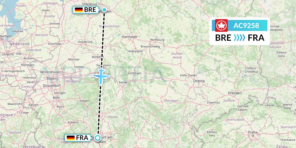 AC9258 Air Canada Flight Map: Bremen to Frankfurt