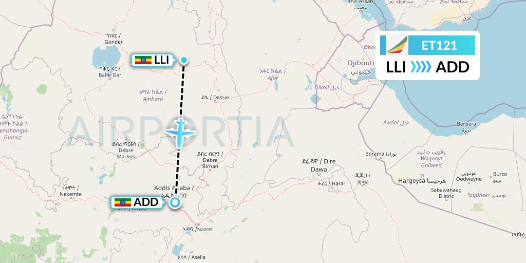 ET121 Ethiopian Airlines Flight Map: Lalibela to Addis Ababa