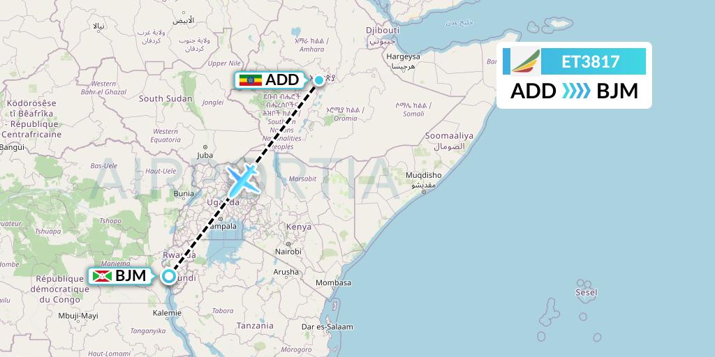 ET3817 Ethiopian Airlines Flight Map: Addis Ababa to Bujumbura
