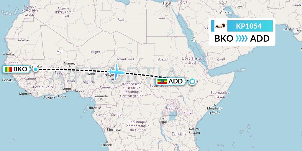 KP1054 ASKY Flight Map: Bamako to Addis Ababa