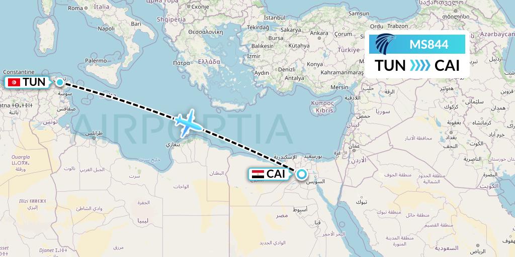 MS844 EgyptAir Flight Map: Tunis to Cairo