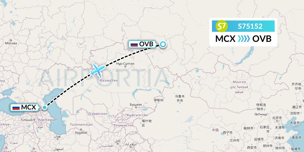 S75152 S7 Airlines Flight Map: Makhachkala to Novosibirsk