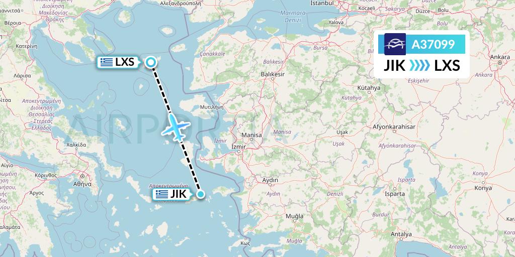 A37099 Aegean Airlines Flight Map: Ikaria to Lemnos