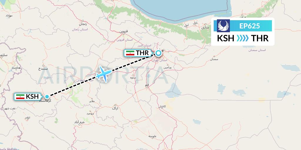 EP625 Iran Aseman Airlines Flight Map: Kermanshah to Tehran