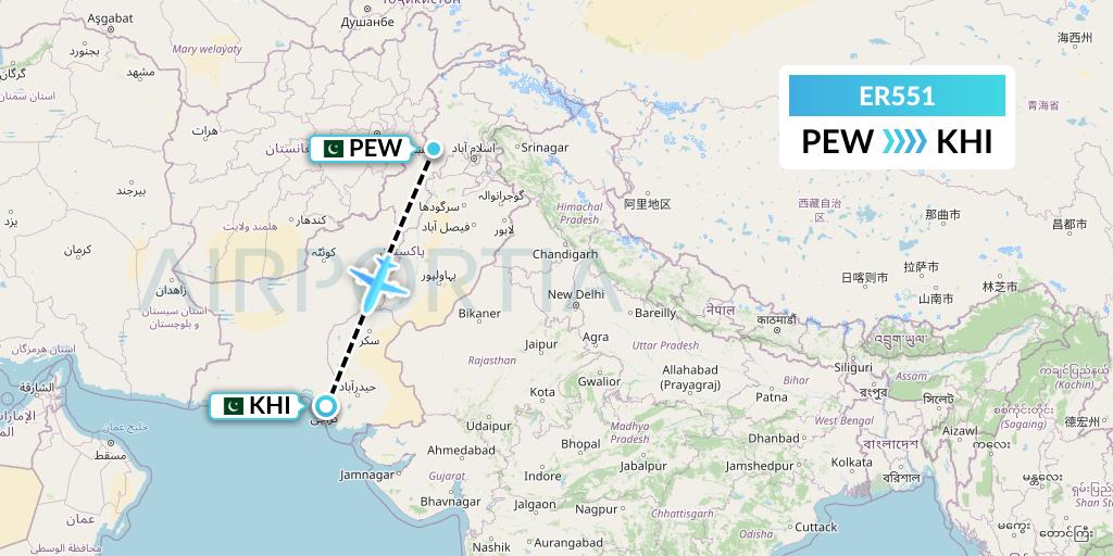 ER551 Serene Air Flight Map: Peshawar to Karachi