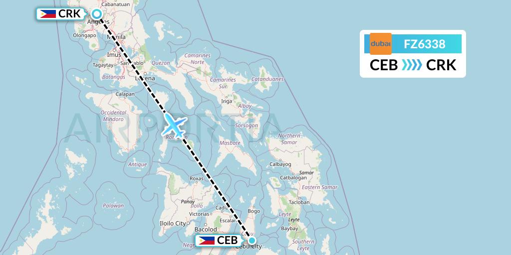 FZ6338 FlyDubai Flight Map: Cebu to Angeles City