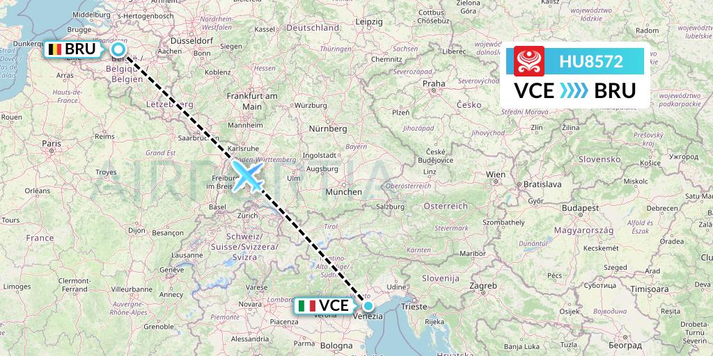 HU8572 Hainan Airlines Flight Map: Venice to Brussels