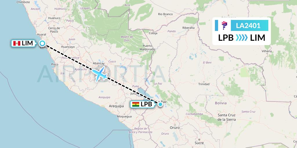 LA2401 LAN Airlines Flight Map: La Paz to Lima