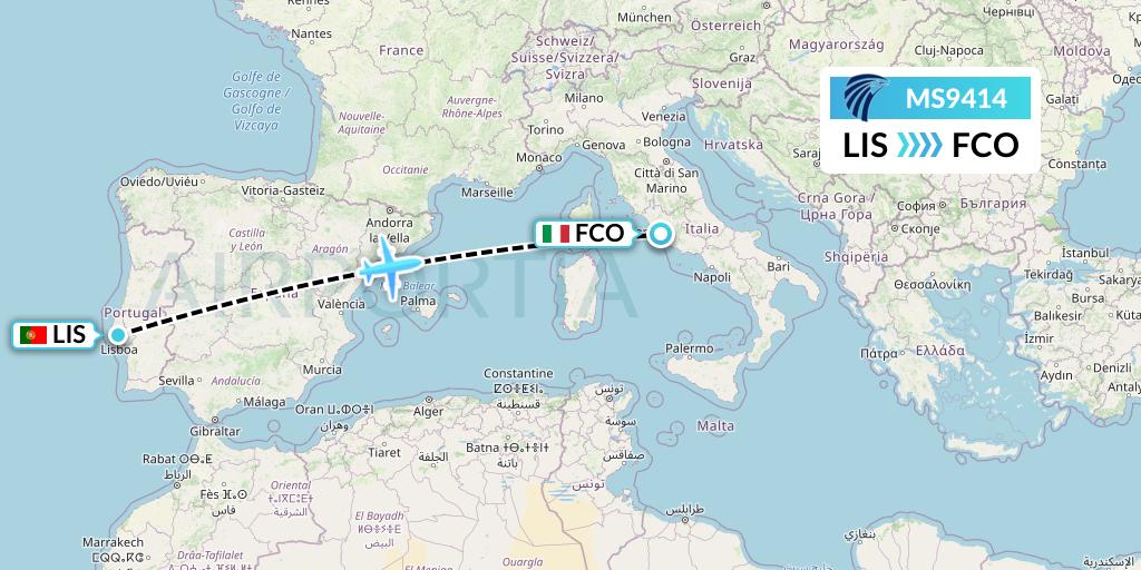 MS9414 EgyptAir Flight Map: Lisbon to Rome