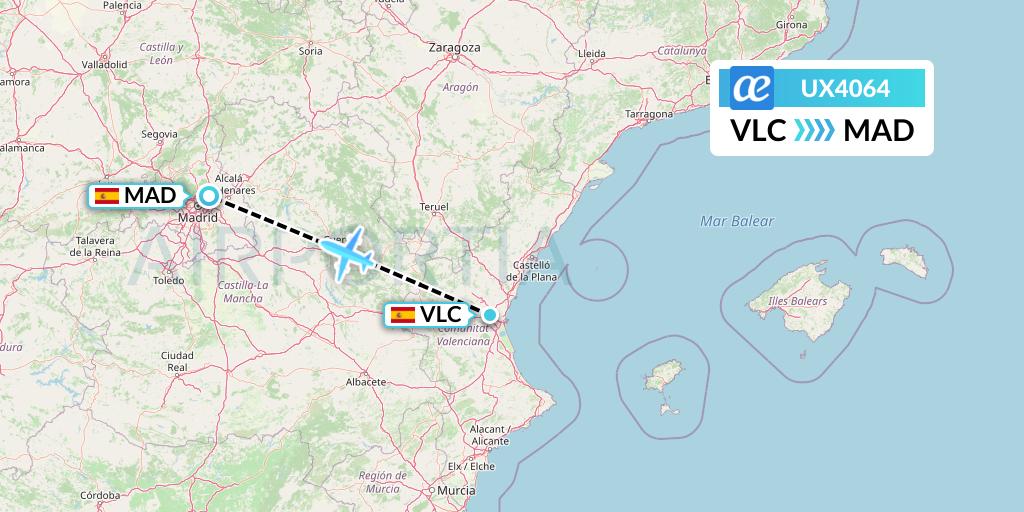 UX4064 Air Europa Flight Map: Valencia to Madrid